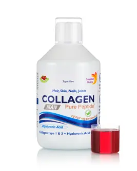 Colagen Lichid Hidrolizat MAN Tip 1 si 3 cu 10000 Mg – Formulă pentru Bărbati + Acid Hialuronic + Vitamina E + Cupru + Siliciu + Vitamine – Sticlă cu 500 ml