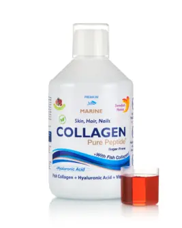 Colagen Marin Lichid Hidrolizat cu 10.000 mg + Acid Hialuronic 50 mg + Biotină 5000 mcg + Siliciu + Vitamina C, B5, B6, B12 – Sticlă cu 500 ml