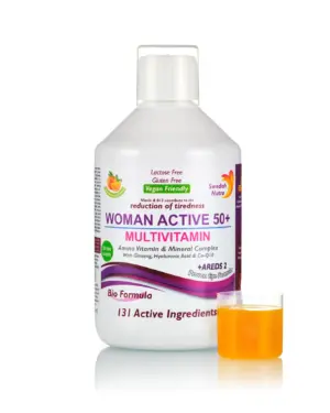 Multivitamine Lichide WOMAN ACTIVE 50+ pentru Femei peste 50 Ani cu 131 Ingrediente: Vitamine + Minerale + Aminoacizi + Bio Active Life Blend – Sticlă cu 500 ml