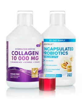 Pachet Beauty Reducere Balonare si Reglare Tranzit - Colagen Lichid Hidrolizat Tip 1 si 3 cu 10.000 Mg Probiotic Lichid