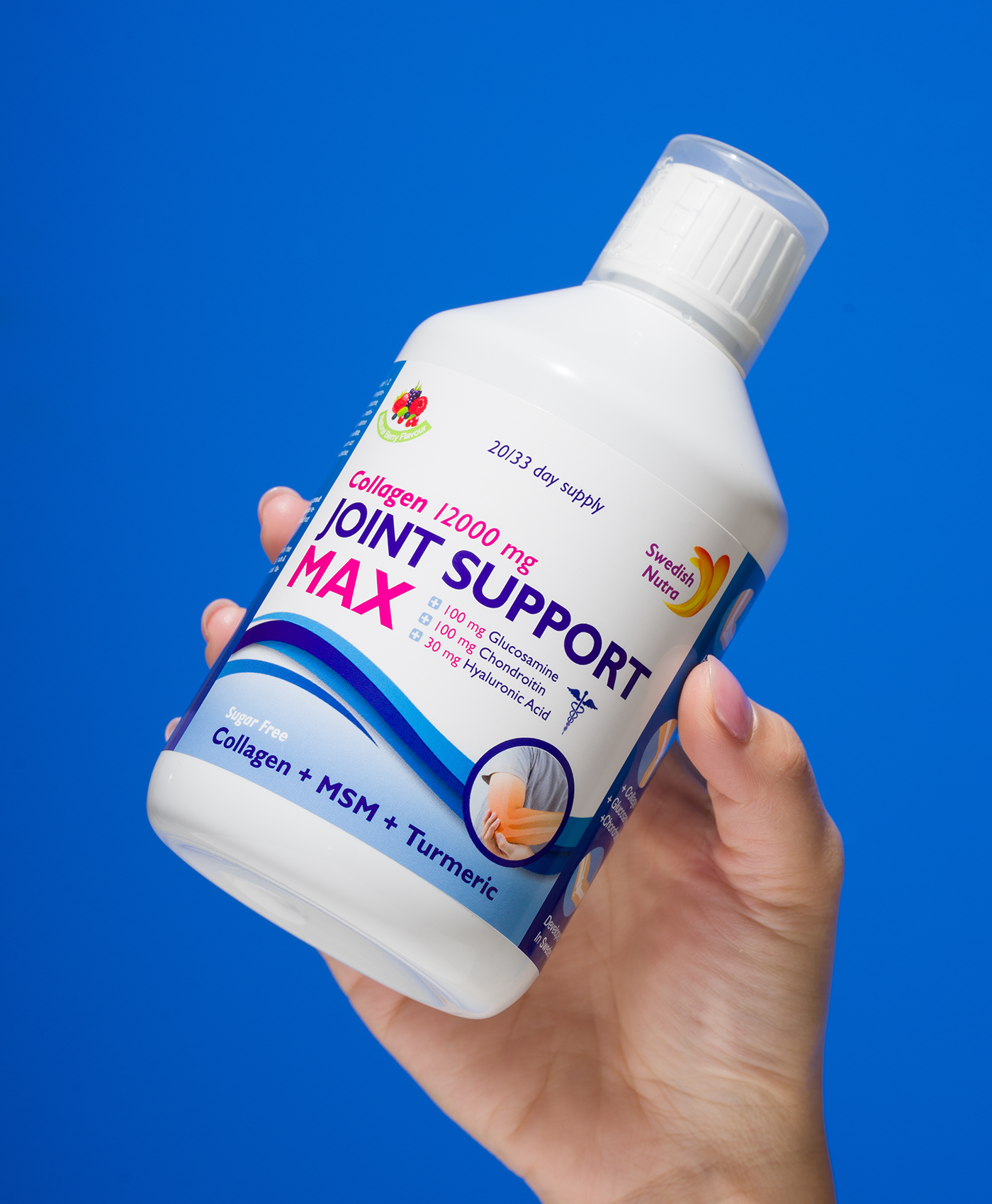 Joint Support Max – Colagen lichid hidrolizat de tip 1, 2 si 3 cu 12000 mg + Vitamina C + Vitamina D + Acid Hialuronic + MSM + Seleniu – 100% aroma naturala de fructe de padure