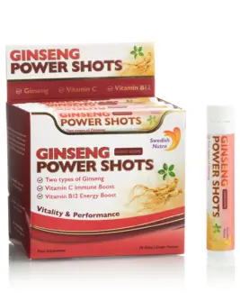 Ginseng Power Shots cu Ginseng Siberian + Panax Ginseng + Ghimbir + Vitamine – Energie si Vitalitate – Produs Vegan – 20 fiole
