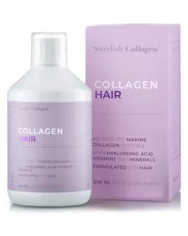 Colagen Hair - Formula Speciala pentru Par - Lichid, Hidrolizat Tip 1 si 3 cu 2500 mg (din Peste) + Acid Hialuronic 100 mg + Retinol 800 mcg + Biotina 5000 mcg + Ashwagandha 100 mg + Coenzima Q10 + MSM + Siliciu + Zinc + Vitamine - 500 ml