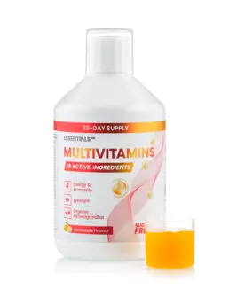 Essentials 100 - Multivitamine Lichide: Ashwagandha + Luteina + Zeaxantina + Spirulina Organica + Sfecla cu 29 Ingrediente Active – Sticla cu 500 ml