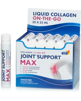 Joint Support Max – 30 shots – Colagen Lichid Hidrolizat Tip 1, 2 si 3 cu 12.000 mg + Acid Hialuronic + Glucozamina + Condroitina + MSM + Turmeric + Seleniu pentru Dureri Articulare si Refacerea Mobilitatii