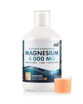 Magneziu 4000 Gluconat + Bisglicinat cu Vitaminele C + D3 + Aminoacizii Teanina, Tirozina si Triptofan pentru Claritate Mentala, Somn, Muschi, Oase si Echilibru Interior – Produs Vegan – Sticla cu 500 ml
