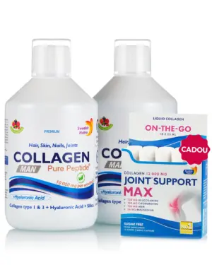 Pachet Colagen MAN - 2 sticle × Colagen Lichid MAN 10,000mg + Cadou Joint Support Max 10 fiole